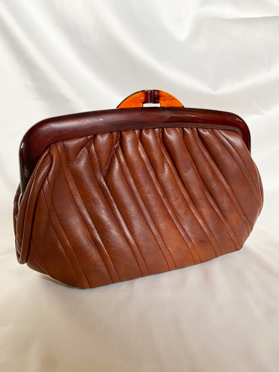 Brown Leather Tortoise Clutch